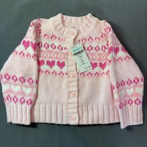 Gymboree Pink White Hearts Button-Up Knit Cardigan Sweater Size 18-24 Months NWT
